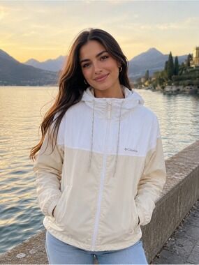 Columbia White Hooded Fleece Jacket